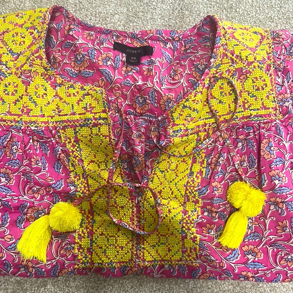 J Crew Pink Yellow Kaftan Shirt XS